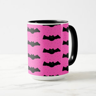 Caneca Morcegos do Dia das Bruxas Rosa e Negra