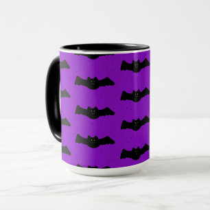 Caneca Morcegos roxos e pretos de Halloween