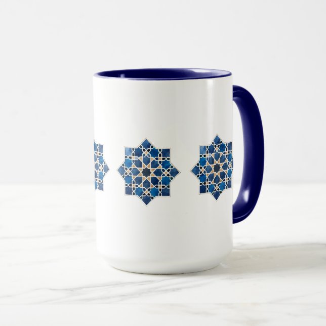 Caneca Moroccan Islamic Geometric Star Pattern Watercolor (Frente Esquerda)
