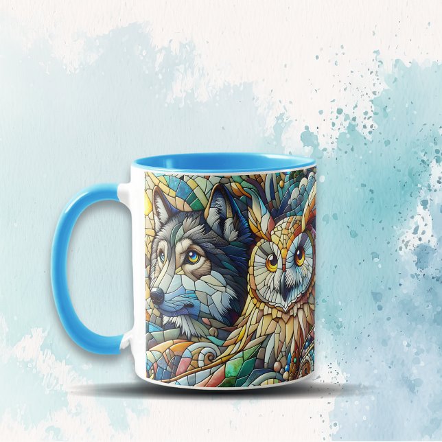 Caneca Mosaico Azulejo Wolf and Owl (Criador carregado)