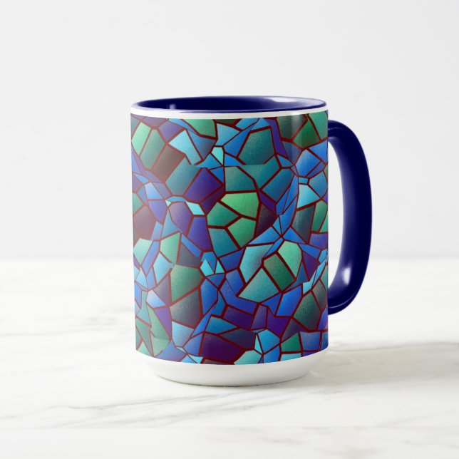 Caneca Mosaico, de azul lilás fumado ou salgado e verde (Frente Esquerda)