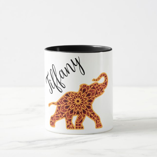 Caneca Mosaico Elefante Vermelho E Laranja, (Centro)