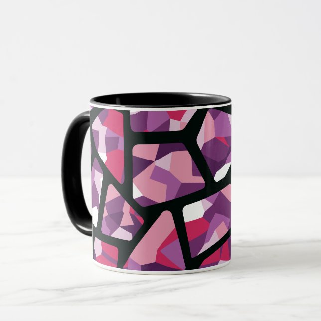 Caneca Mosaico Geométrico, Rosa Vibrante e Gemas Roxos (Frente Esquerda)