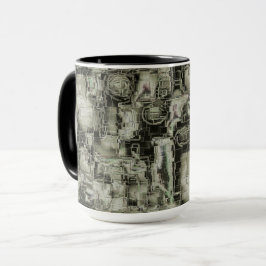 Caneca mosaico gravado em abstrato em tons de cinza