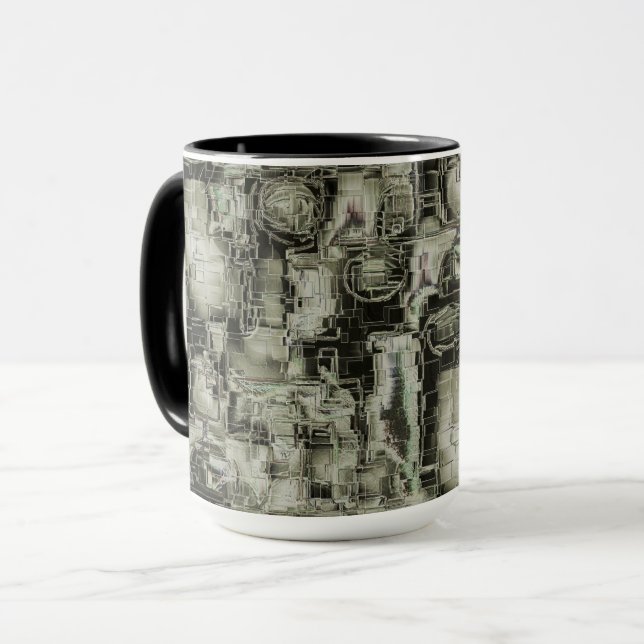 Caneca mosaico gravado em abstrato em tons de cinza (Frente Esquerda)