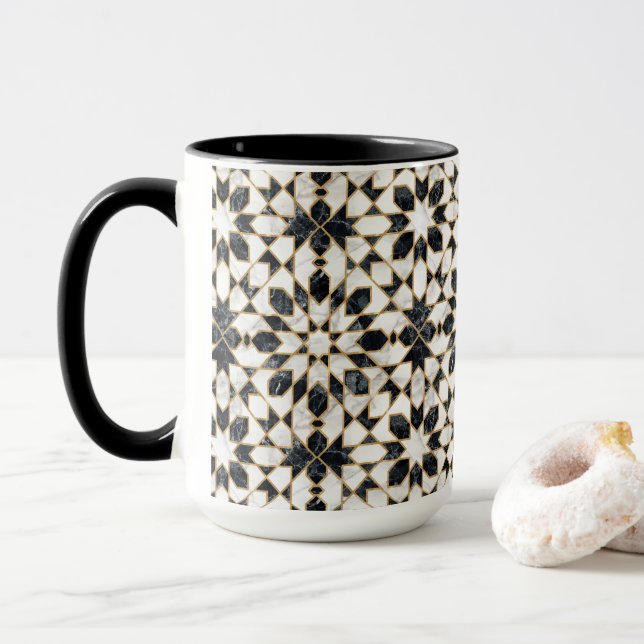 Caneca Mosaico marmorense preto e branco (Com Donut)