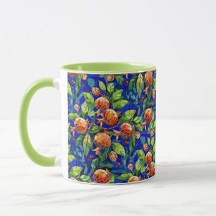Caneca Mosaico Pomegranato Azul Escuro e Fruta Vermelha