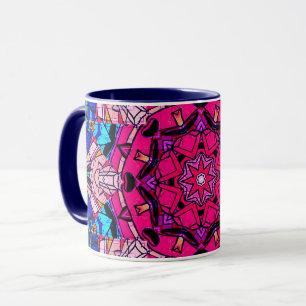 Caneca Mosaico Rosa Mandala Floral Psicélico Retro