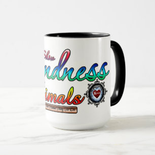 Caneca Mostra Bondade Aos Animais Na Tipografia Do Arco-Í
