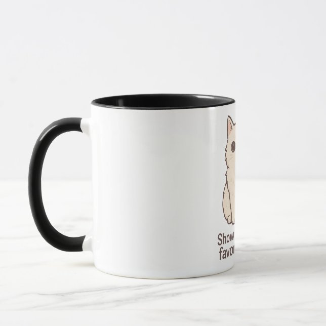 Caneca "Mostre-me a sua gata" - Gato preto bonito Ilustra (Esquerda)