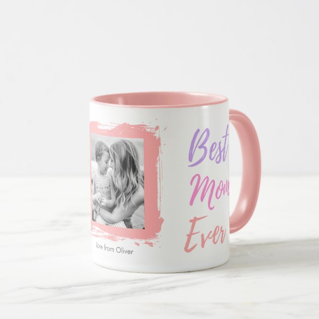 Caneca Mother's Day Best Mom Ever Photo Pink Personalized (Frente Esquerda)