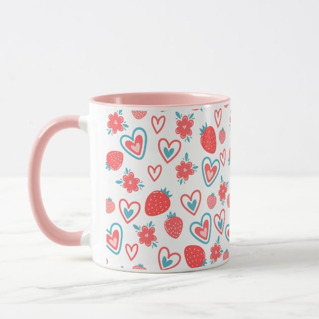 Caneca  Motifs de fraises, de coeurs et petite (Esquerda)
