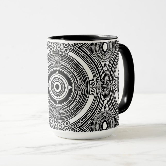Caneca Motivo de Medalhão Preto e Branco (Frente Esquerda)