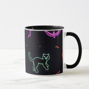 caneca motivo Halloween neon gato, abóbora