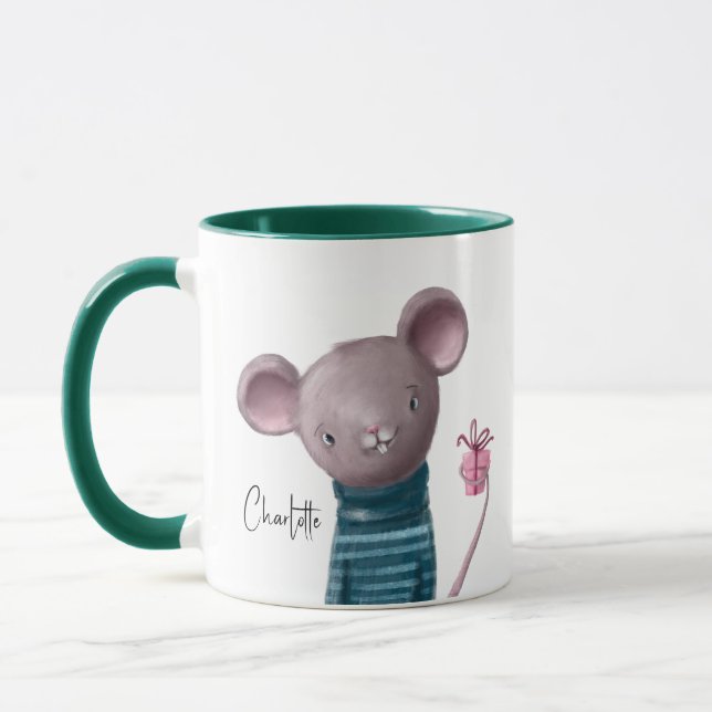 Caneca Mouse Bonito Com Nome Personalizado De Presente (Esquerda)