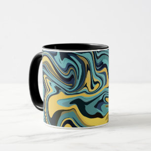 Caneca Movimento de fluidos abstrato com espirais azuis e