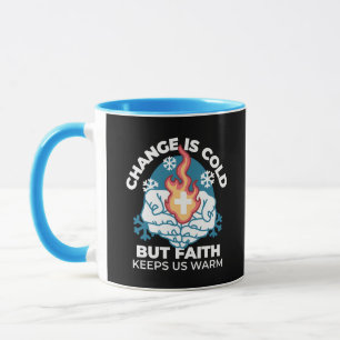 Caneca Mudança a frio, fogo de fé - cristão motivacional