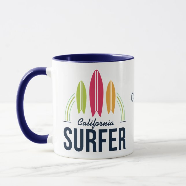Caneca Mudanças de Surfer de Nome e Local Personalizados (Esquerda)