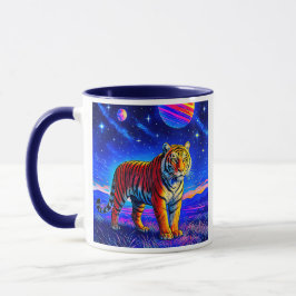Caneca Mug avec tigre puissant sous un ciel étoilé.