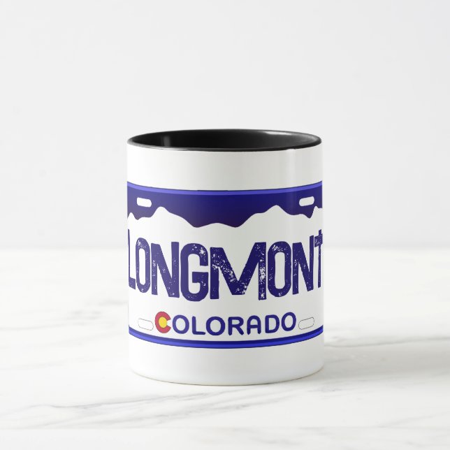 Caneca Mug azul de matrícula do Longmont Colorado (Centro)
