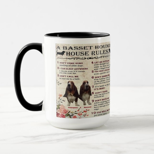 Caneca Mug Basset Hound House Rules (Esquerda)