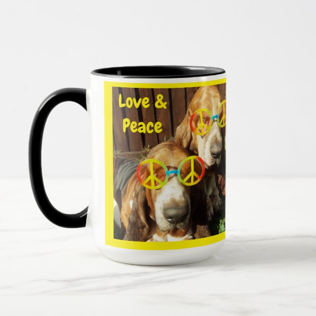 Caneca Mug Basset Hounds Love & Peace (Esquerda)