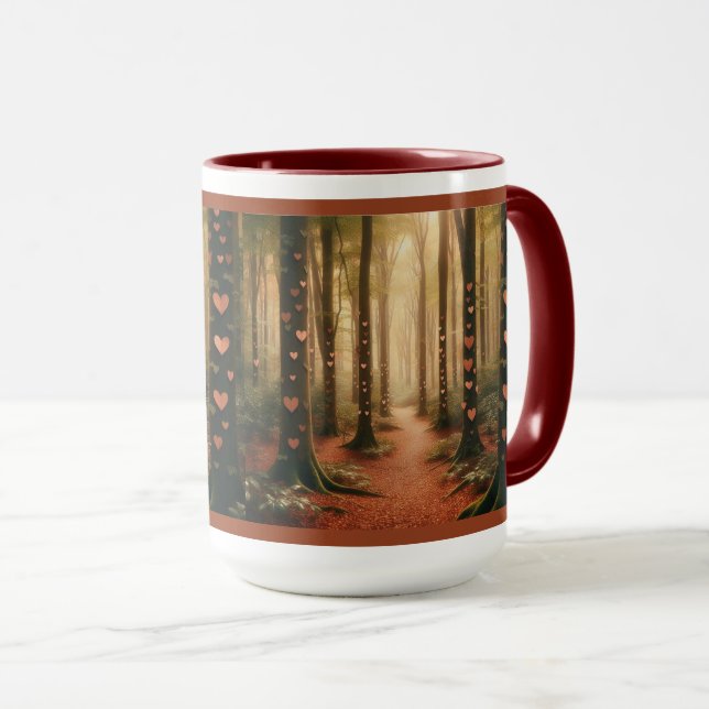 Caneca Mug - cena florestal com corações (Frente Esquerda)