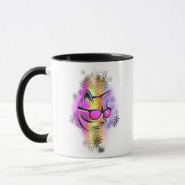 Caneca Mug chat couleurs lunettes de soleil