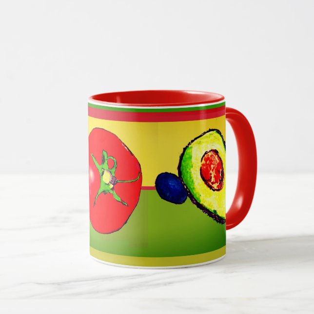 Caneca Mug Colorida com Cebola Avocado e Tomato (Frente Esquerda)