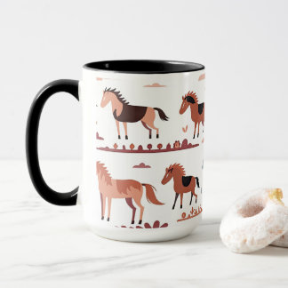 Caneca Mug com abstrato e cavalos.