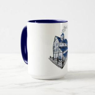 Caneca Mug com desenho do estilo de esboço telhado azul d