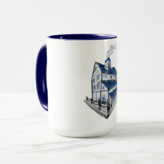 Caneca Mug com desenho do estilo de esboço telhado azul d