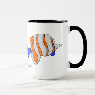 Caneca Mug com prata, laranja e peixe azul