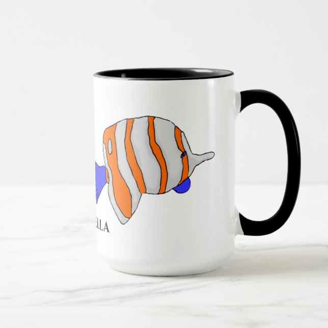 Caneca Mug com prata, laranja e peixe azul (Direita)