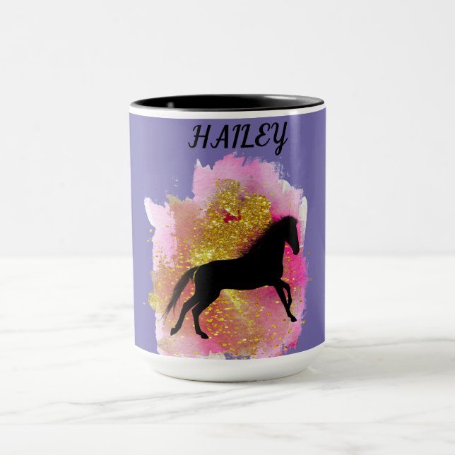 CANECA MUG COMBO PERSONALIZADO DE CAVALO PRETO ESPUMANTE (Centro)