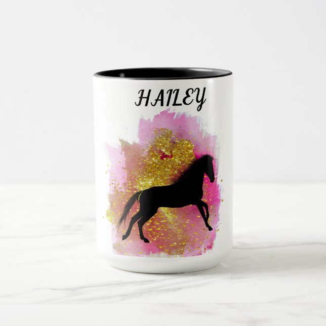 CANECA MUG COMBO PERSONALIZADO DE CAVALO PRETO ESPUMANTE (Centro)