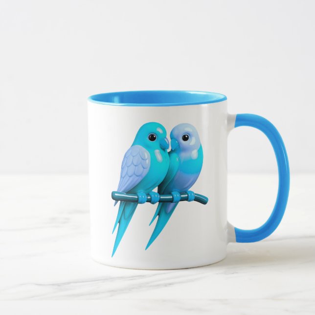 Caneca Mug couple d’oiseaux bleu clair. (Direita)