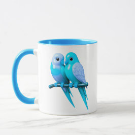 Caneca Mug couple d’oiseaux bleu clair.