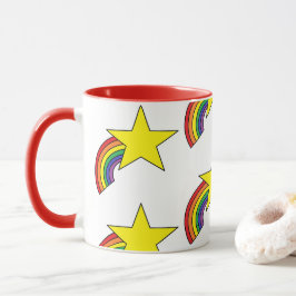 Caneca Mug de café com arco-íris e estrelas amarelas 