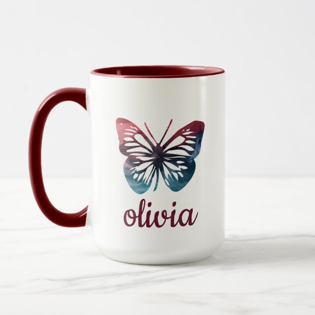 Caneca Mug de café com borboleta azul personalizada (Esquerda)