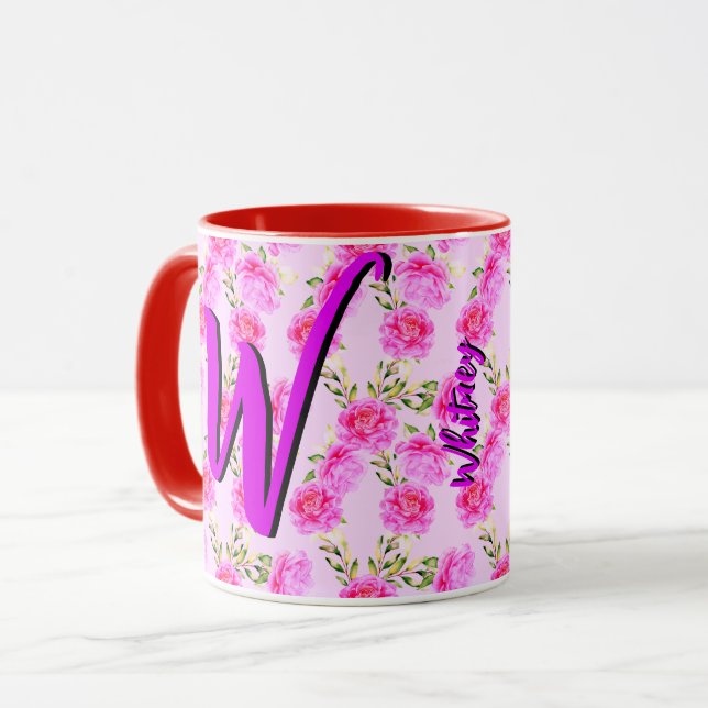 Caneca Mug De Café Floral Bonito Com Belas Flores Rosa (Frente Esquerda)