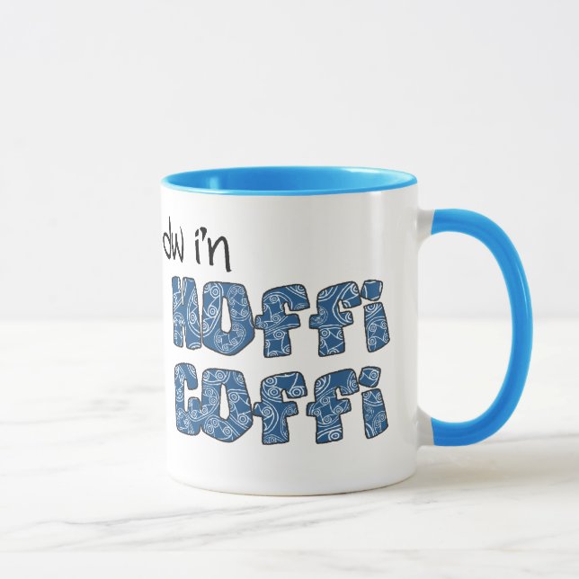 Caneca Mug de café galês: Hoffi Coffi, Padrão Étnico Azul (Direita)