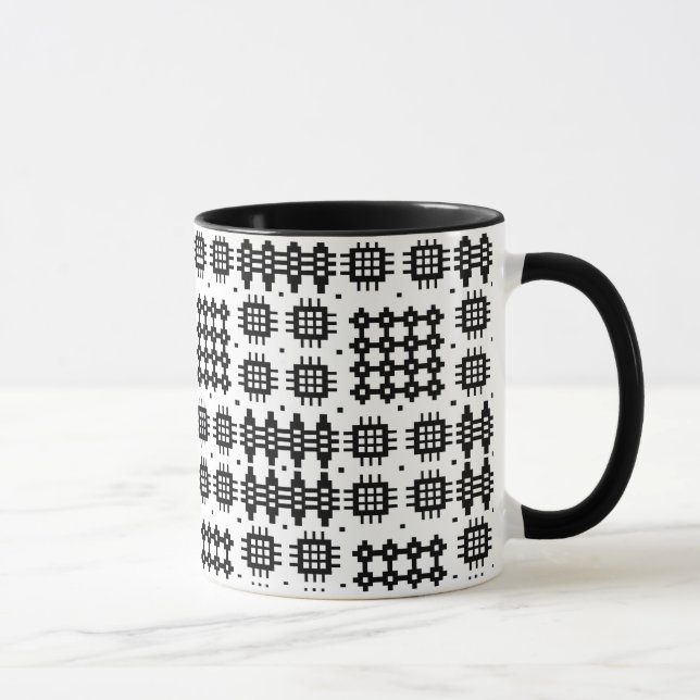 Caneca Mug de Café: Padrão de Tapeçaria do Welsh, Preto e (Direita)