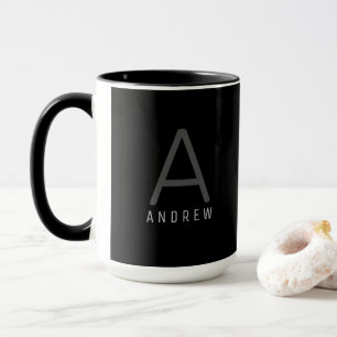 Caneca Mug de café preto e branco moderno monograma