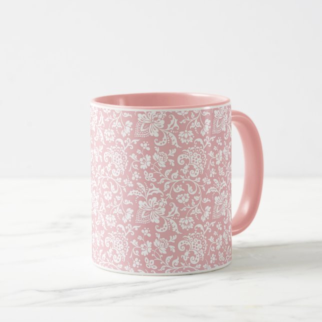 Caneca Mug de café rosa, floral, 1860 (Frente Esquerda)