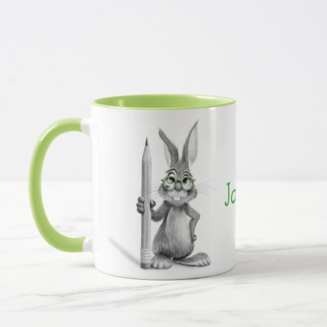 Caneca Mug de coelho bonito personalizado com alça verde (Esquerda)