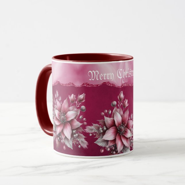 Caneca Mug de Feriado Floral Rosa (Frente Esquerda)