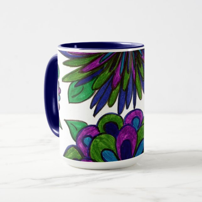 Caneca Mug de Flor Azul Magenta (Frente Esquerda)