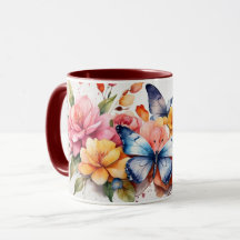 Mug de Flor de Borboleta Cuta de Cor da Água Moder
