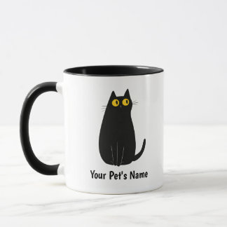 Caneca Mug de Gato Preto Personalizado - Adicionar Nome,